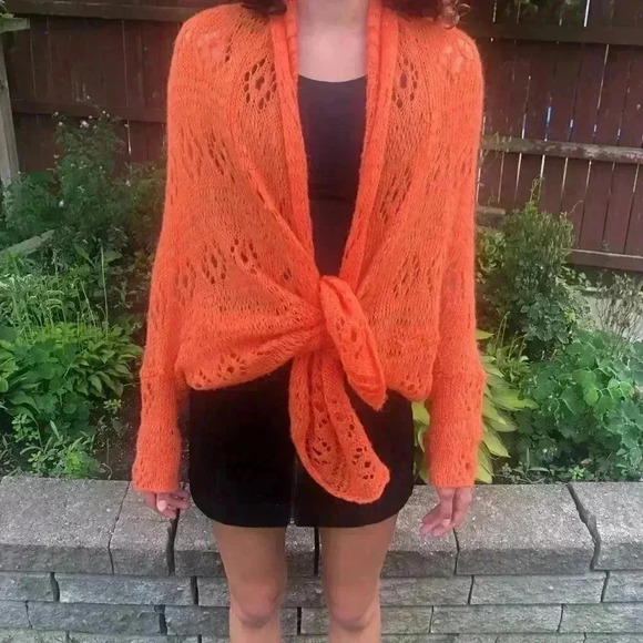wooden Ships | Orange mohair and wool blend  knit cardigan - Picture 2 of 10